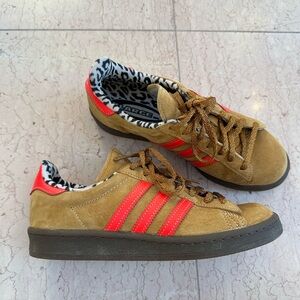 Adidas Tan Suede Sneakers with Red Stripes